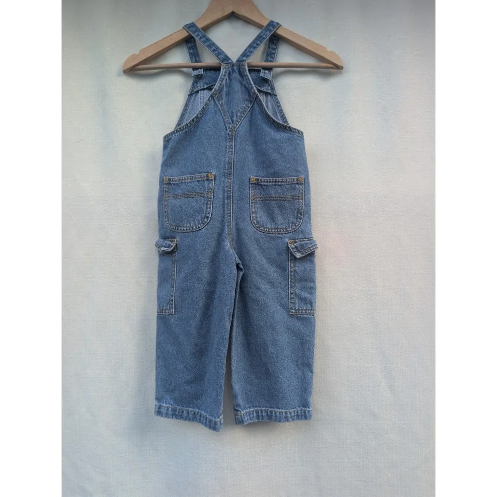 Vintage Gymboree Overalls Kids Size Small 2T 3T Blue Denim Cargo Rainbow Tag 90s